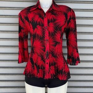 Casa Dona Vantage Red/Black Pad Shoulder Button Down Top Size L